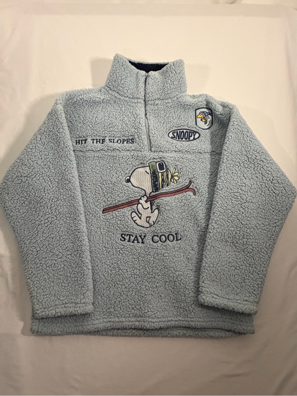 Light Blue Boys XL Snoopy & Woodstock Sherpa Style Pullover - Stay Cool
